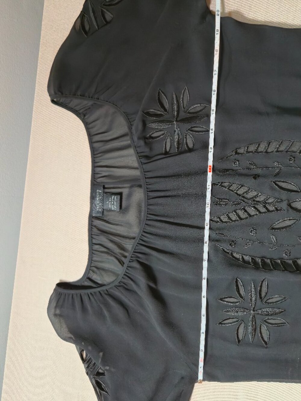 The Limited 100% Silk Black Embroidered Blouse Sheer with Cutouts size L Boho - Picture 10 of 16
